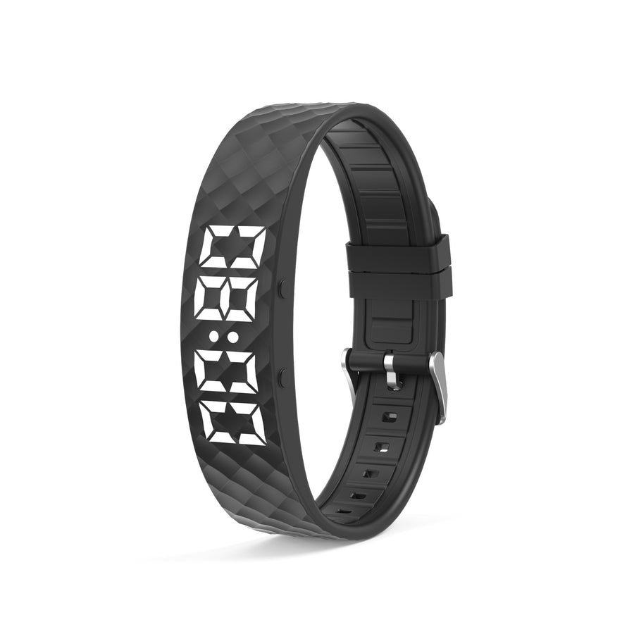 Black Smart Vibrating Alarm Watch - Digital Fitness Tracker Wristband with Pedometer & Sleep Monitor