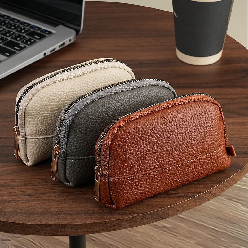 3 Pcs ( 1 Brown+ 1 Grey + 1 Beige) Elegant Faux Leather Coin Purse - Mini Zipper Pouch & Compact Card Holder Wallet