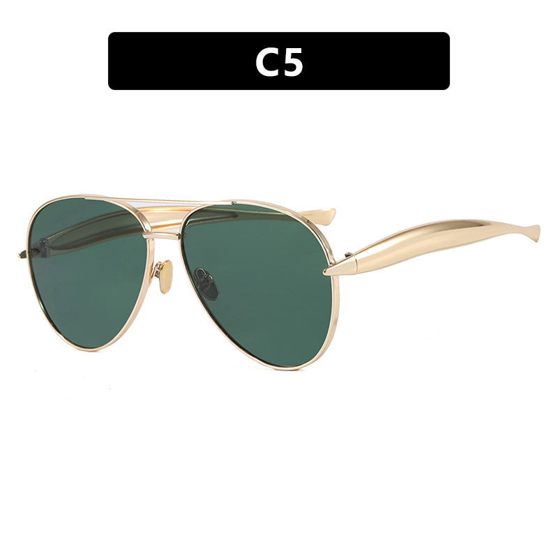 Style C5 Gold Frame Green Lenses Chic Oversized Aviator Sunglasses - Retro Metal Frame with UV400 Protection for Women