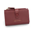 Dark Red Compact Bifold Wallet for Women - High Capacity PU Leather Purse with Zipper Coin Pocket