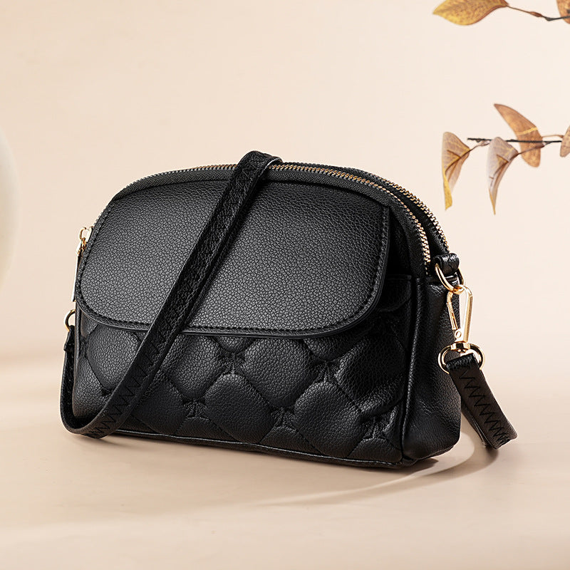 Black Chic Quilted Crossbody Bag - Multi-Compartment PU Leather Shoulder Purse
