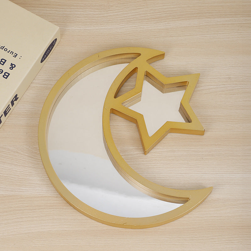 2 Pcs Gold and White Mirrored Elegant Celestial Moon & Star Serving Tray - Gold Finish Decorative Platter for Home & Holidays
