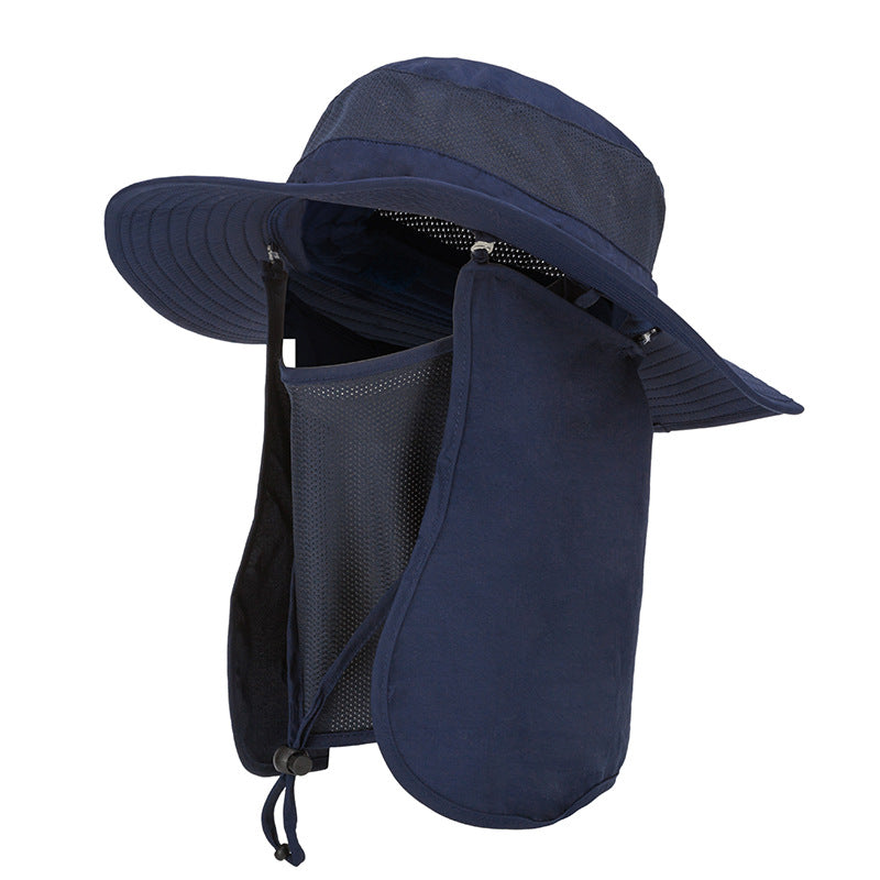 Dark Blue Outdoor Summer Sun Protection Hat with UV Protection Breathable Wide Brim Fisherman Cap for Hiking Cycling Fishing