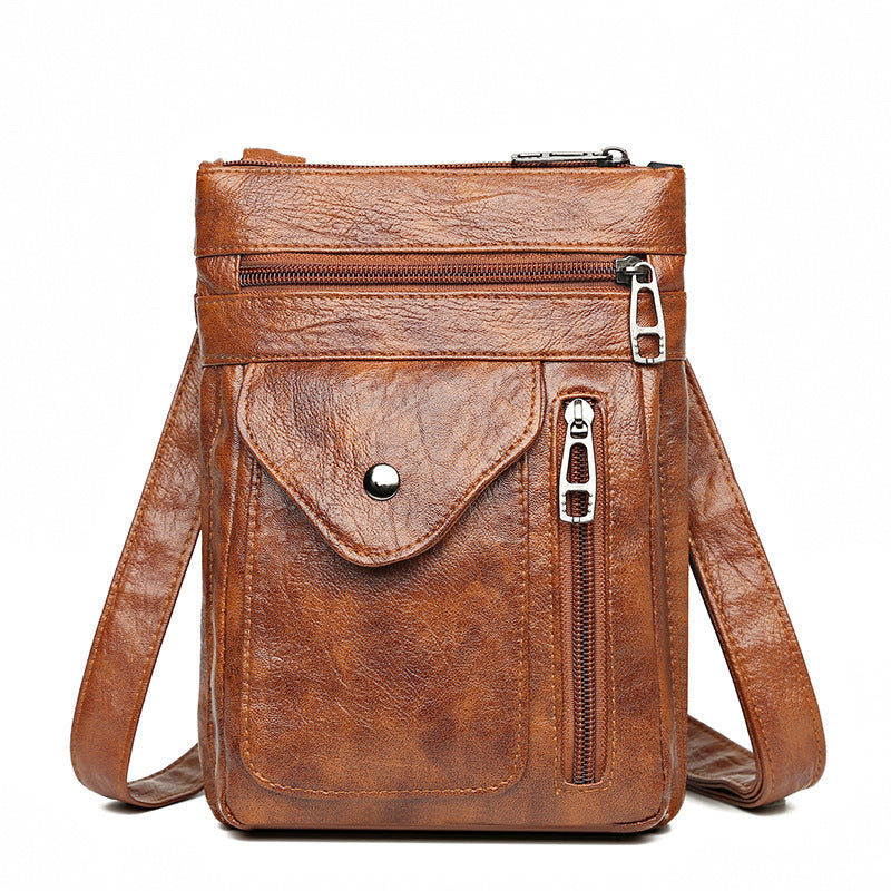 Brown Women's Crossbody Bag Soft PU Leather Shoulder Phone Bag Vintage European Style Small Messenger Purse