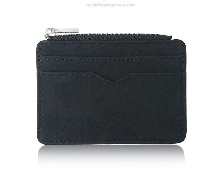 2 Pcs Black Men's Slim Frosted PU Leather Card Holder Wallet with Zip Coin Pocket Multi-Card ID Case