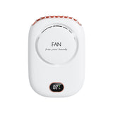 White Portable Bladeless Neck Fan with Waist Clip & Digital Display USB Rechargeable Mini Fan