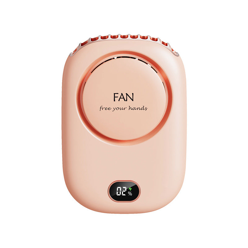 Pink Portable Bladeless Neck Fan with Waist Clip & Digital Display USB Rechargeable Mini Fan