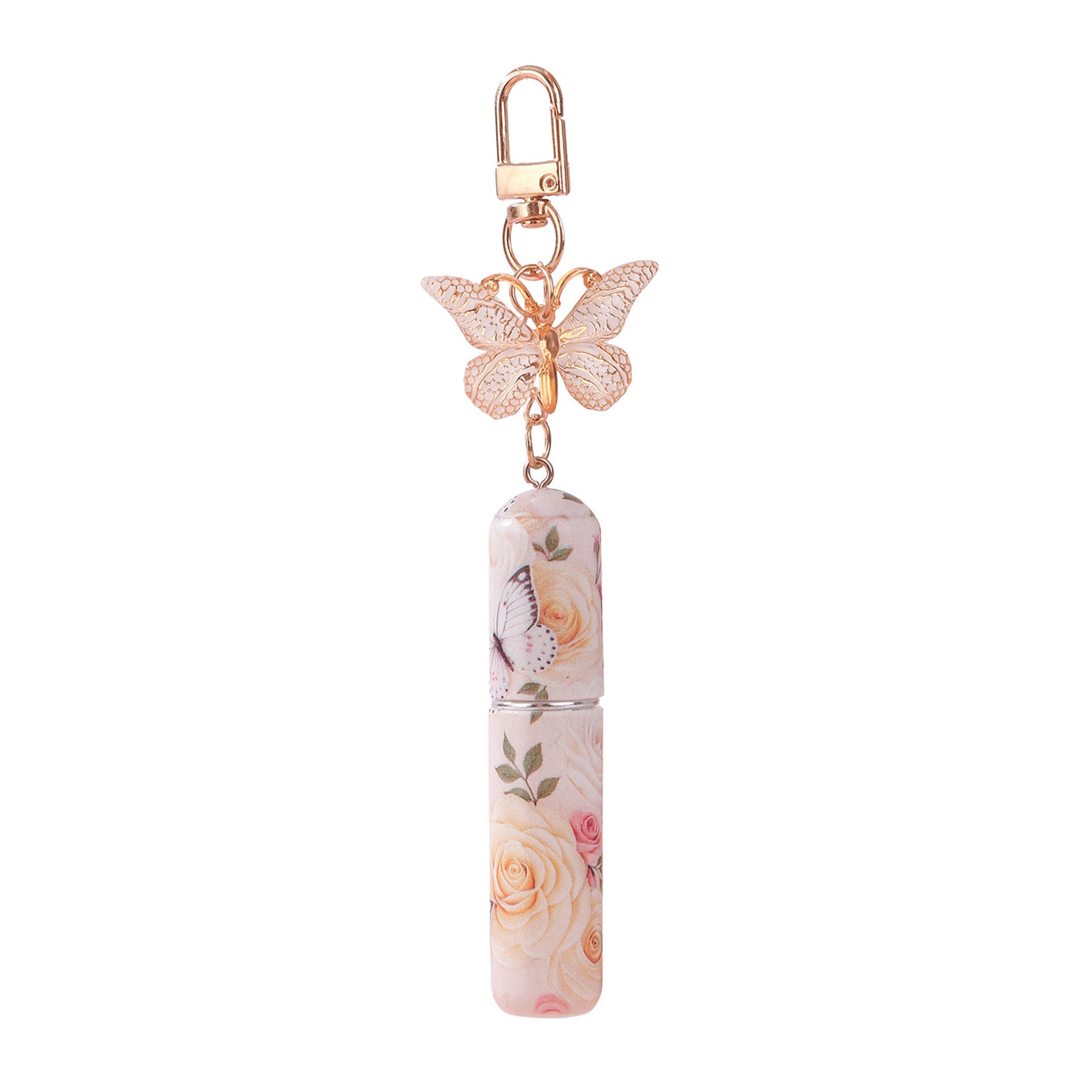 Light Yellow 3 Pcs Portable 5ml Perfume Atomiser Keychain - Refillable Floral Spray Bottle with Butterfly Charm for Travel & Handbag