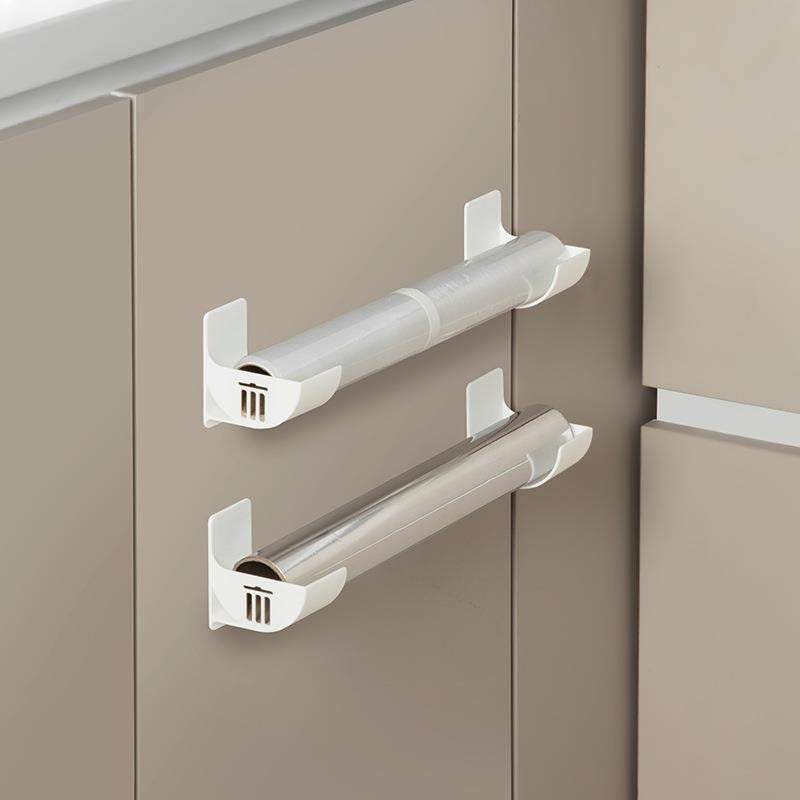 White 10 Pairs Self-Adhesive Wall Mount Storage Holders - Drill-Free Plastic Organiser Racks for Garbage Bags Cling Wrap & Umbrellas - Rental Friendly Kitchen Accessories