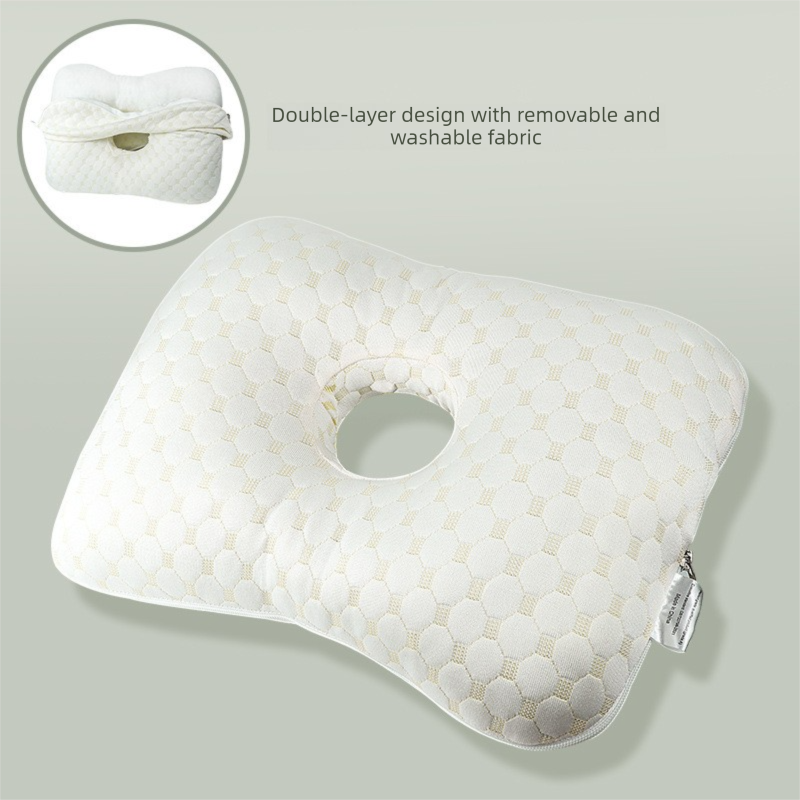 Light Gold Ergonomic Ear Pillow with Hole for Side Sleepers - Pressure Relief Cushion for Ear Pain, Piercings & CNH - Washable Cover