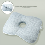 Grey Ergonomic Ear Pillow with Hole for Side Sleepers - Pressure Relief Cushion for Ear Pain, Piercings & CNH - Washable Cover