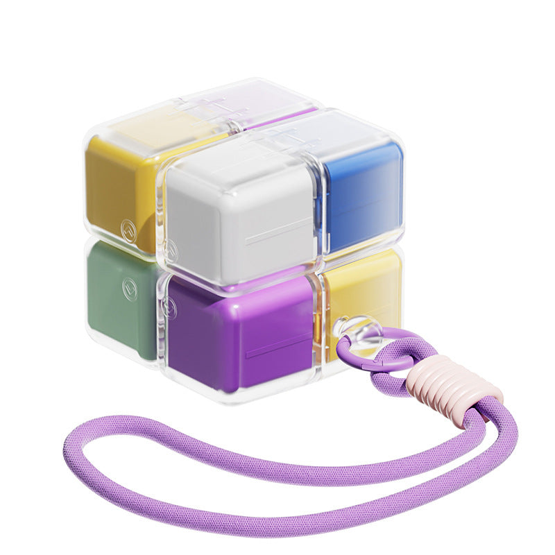 Colorful Portable Magnetic Cube Pill Organiser - 8 Compartment Weekly Medicine Travel Case with Lanyard - Detachable Washable PP+PC Storage