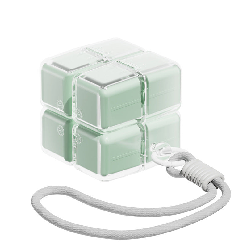 Green Portable Magnetic Cube Pill Organiser - 8 Compartment Weekly Medicine Travel Case with Lanyard - Detachable Washable PP+PC Storage