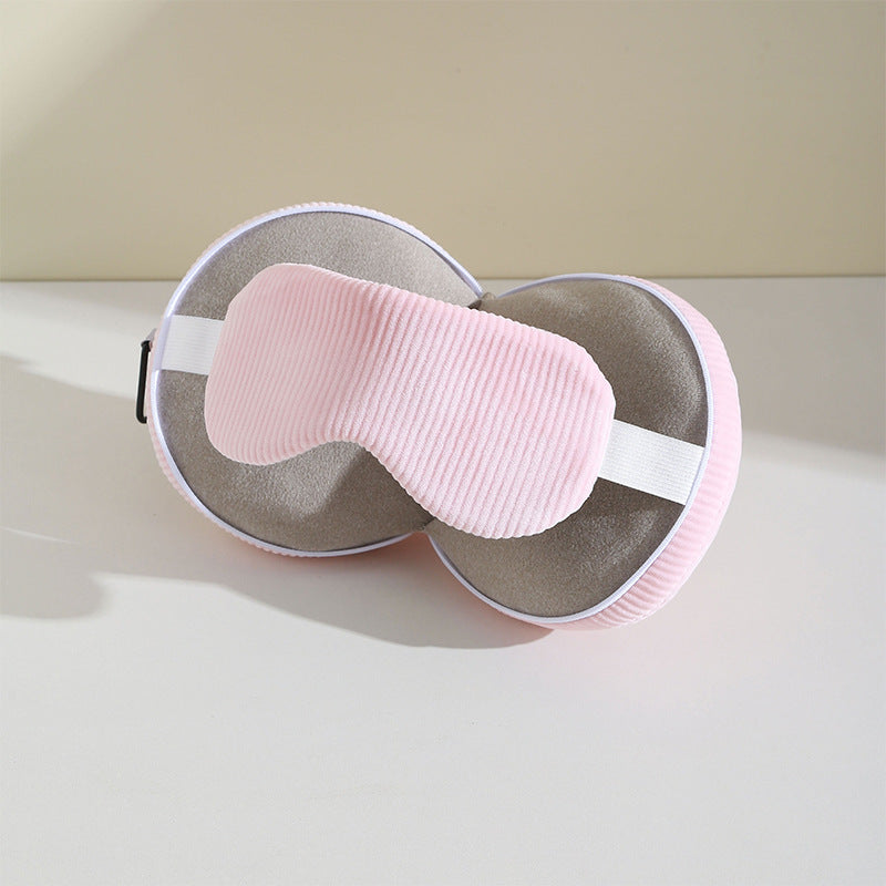 Pink and Grey 3-in-1 Foldable Sleep Eye Mask with Neck Pillow - Compact Travel Pillow for Airplane, Office Naps and Restful Sleep