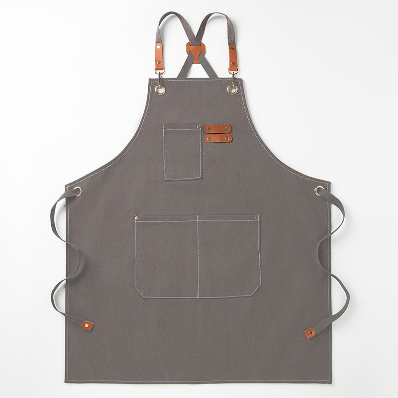 Grey 16-ounce Heavy-Duty Canvas Apron – Durable, Waterproof & Oil-Resistant Kitchen Workwear for Cooking and Crafting