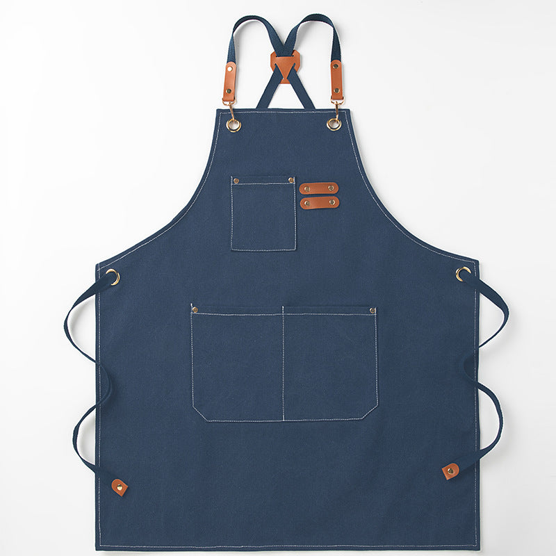 Blue 16-ounce Heavy-Duty Canvas Apron – Durable, Waterproof & Oil-Resistant Kitchen Workwear for Cooking and Crafting