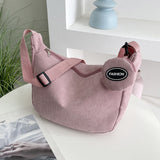 Pink Minimalist Corduroy Crossbody Bag – Large Capacity Single Shoulder & Diagonal Sling Bag in Korean Style