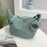 Green Minimalist Corduroy Crossbody Bag – Large Capacity Single Shoulder & Diagonal Sling Bag in Korean Style