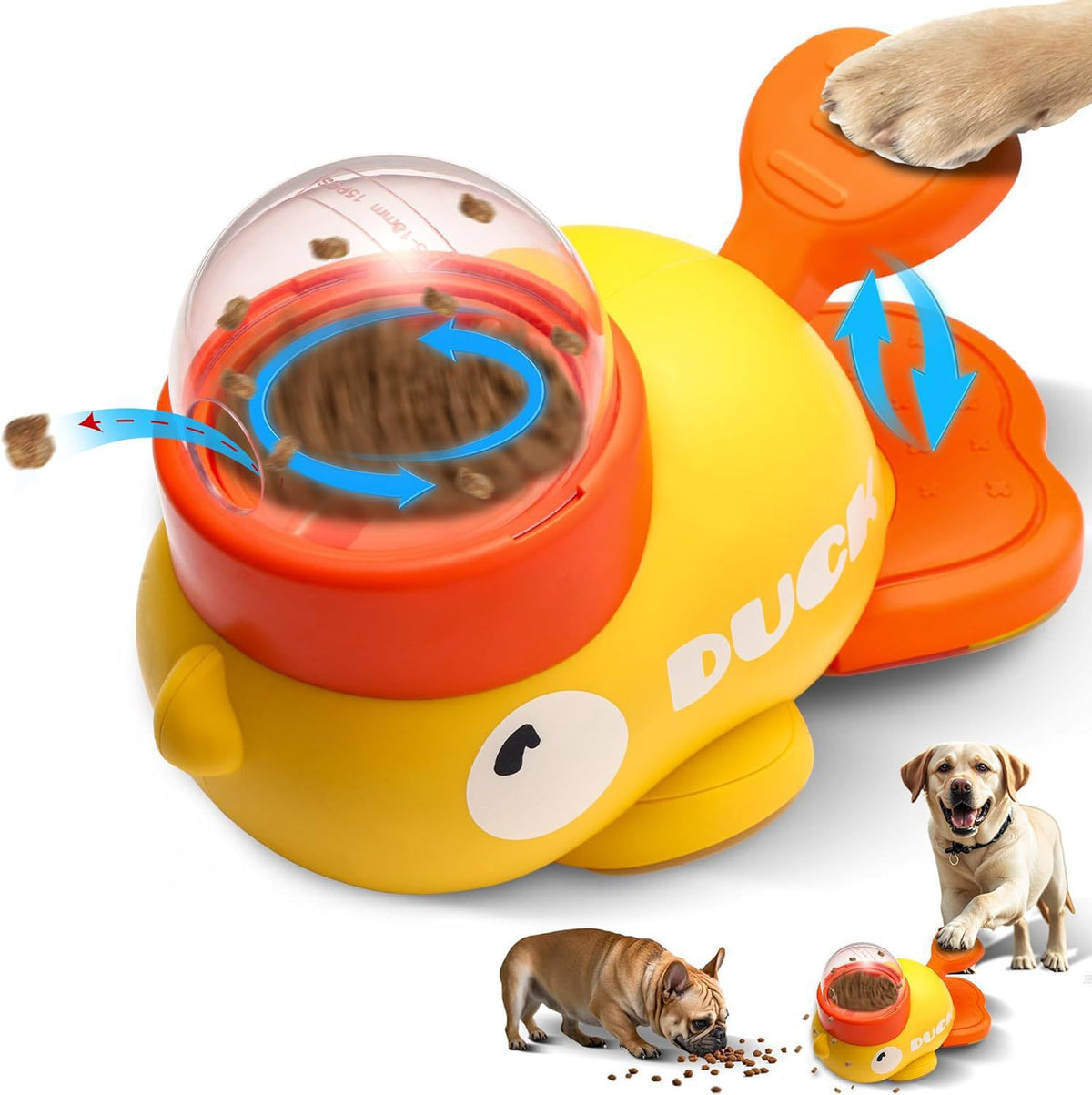 Yellow Interactive Duck-Shaped Automatic Pet Feeder – Smart Treat Dispenser for Cats & Dogs with 3 Adjustable Port Sizes