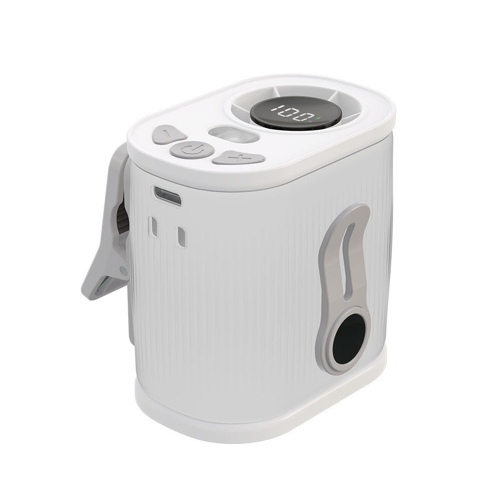 White High-Speed Mini Clip Fan with 360° Rotation – Portable, Rechargeable & Multi-Functional Cooling Solution
