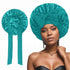 2 Pcs Lake Blue Double-Layer Satin Hair Cap with Ribbon Bow – Premium Silk-Like Beauty & Hair Protection Hat