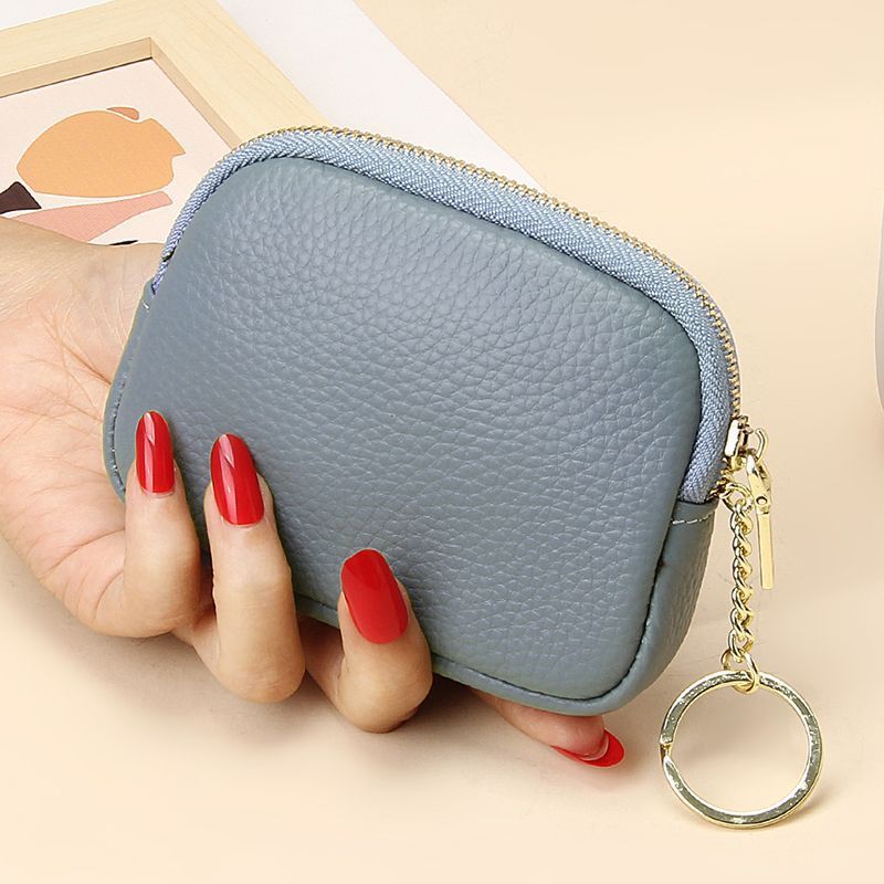 Blue Stylish Mini Zipper Wallet for Women – Compact PU Coin Purse with Key Ring & Card Storage (3-Pack)