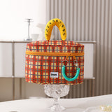 Orange plaid Portable Makeup Bag – Large Capacity, Multi-Compartment Cosmetic Organizer for Women (22×13×15cm)