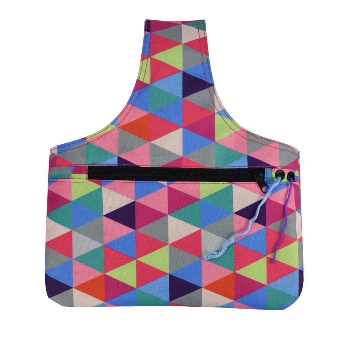 Colourful Knitting Storage Tote Bag – Colorful Geometric Triangles Craft Organizer with Zippered Pockets
