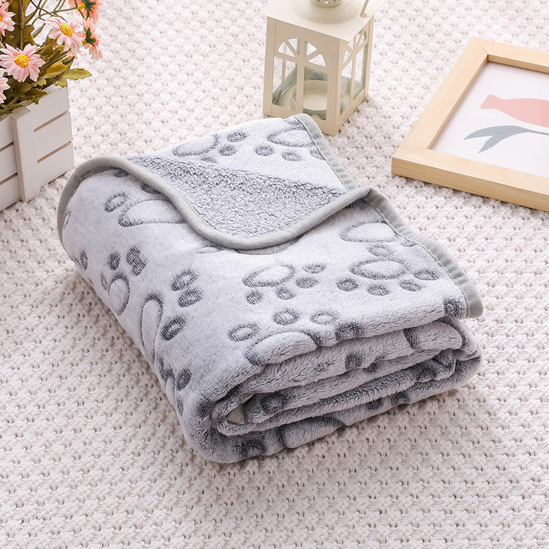 Grey Pet Blanket Set – Plush Paw Print Design, 3-Piece Pack (S/M/L Sizes)