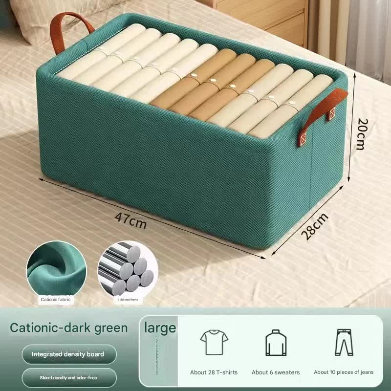 2pc Foldable Fabric Storage Bin with Steel Frame & Handles - 26L Stackable Closet Organizer(Green)