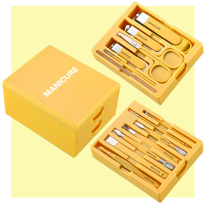 Yellow Professional 13-Piece Manicure & Pedicure Set - Anti-Splash Carbon Steel Nail Clippers Kit with Compact Drawer Organizer