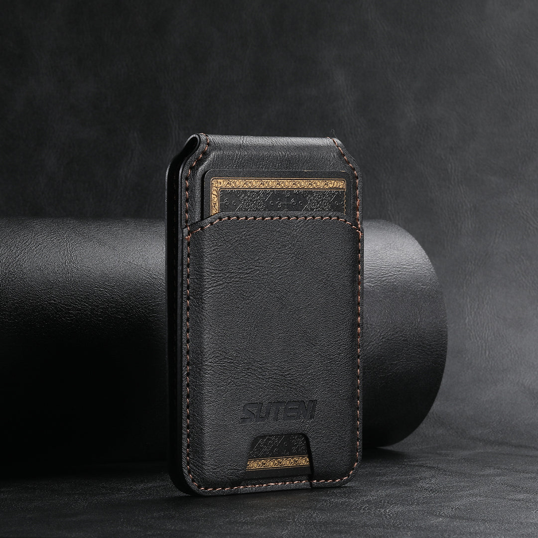 Black Slim Magnetic Wallet with Kickstand for MagSafe - PU Leather Card Holder