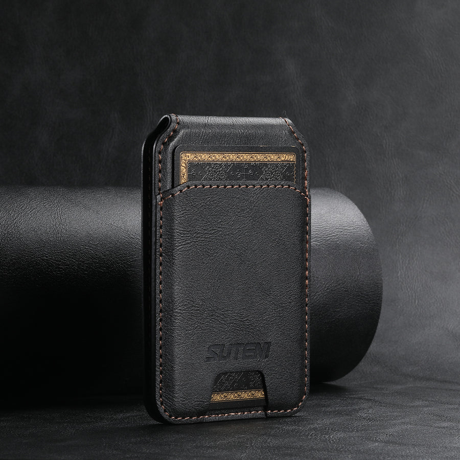 Black Slim Magnetic Wallet with Kickstand for MagSafe - PU Leather Card Holder