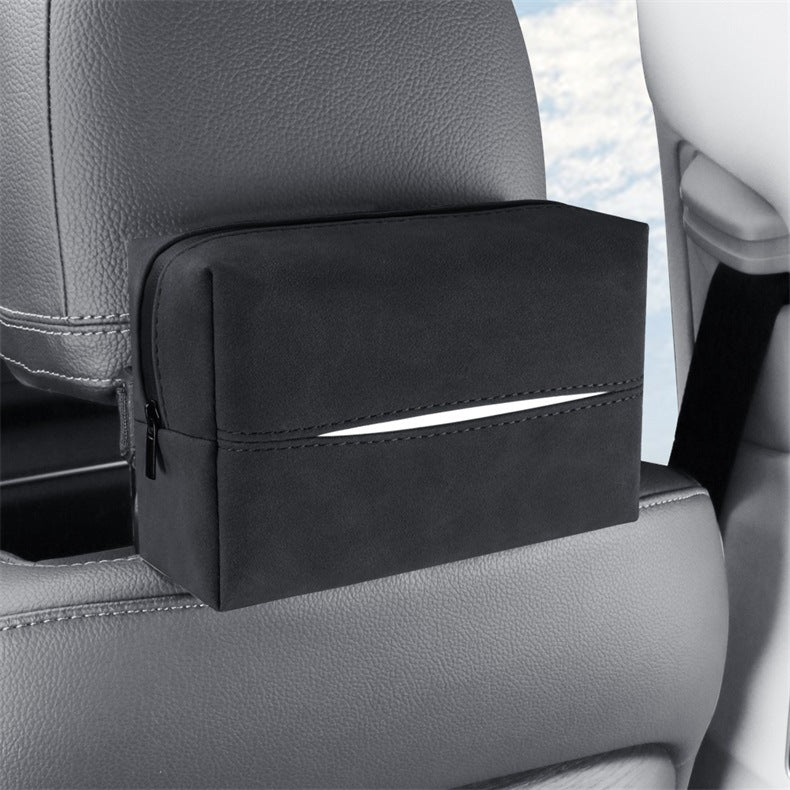 Black 2-Pack  Luxury Faux Suede Car Tissue Box - Visor Clip & Strap for Armrest or Seat Back