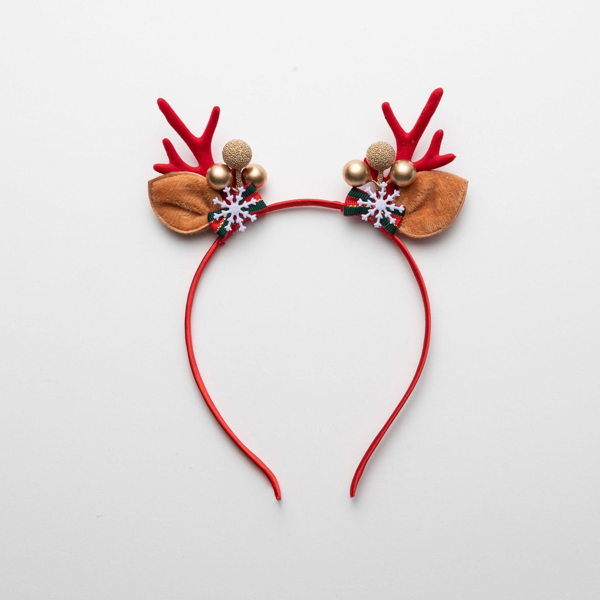 Golden Ball Snowflake Enchanting 5-Piece Christmas Antler Headband Set - Festive Brown Reindeer Hair Accessories for Holiday Gifts