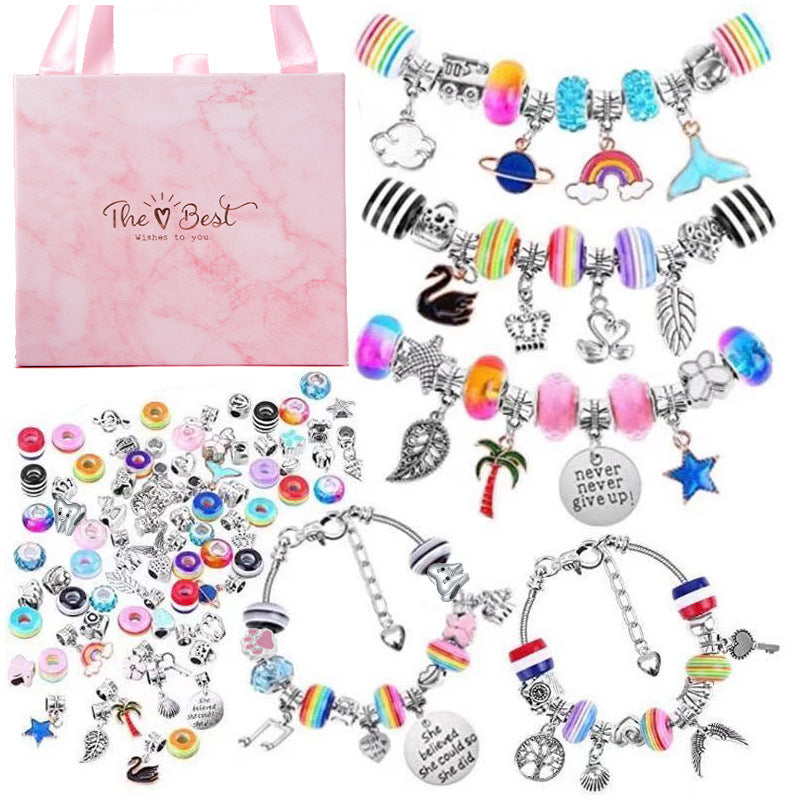 93 Piece DIY Charm Bracelet and Necklace Making Kit for Girls Creative Jewelry Craft Set with Rainbow Beads and Silver Pendants Ideal Kids Gift