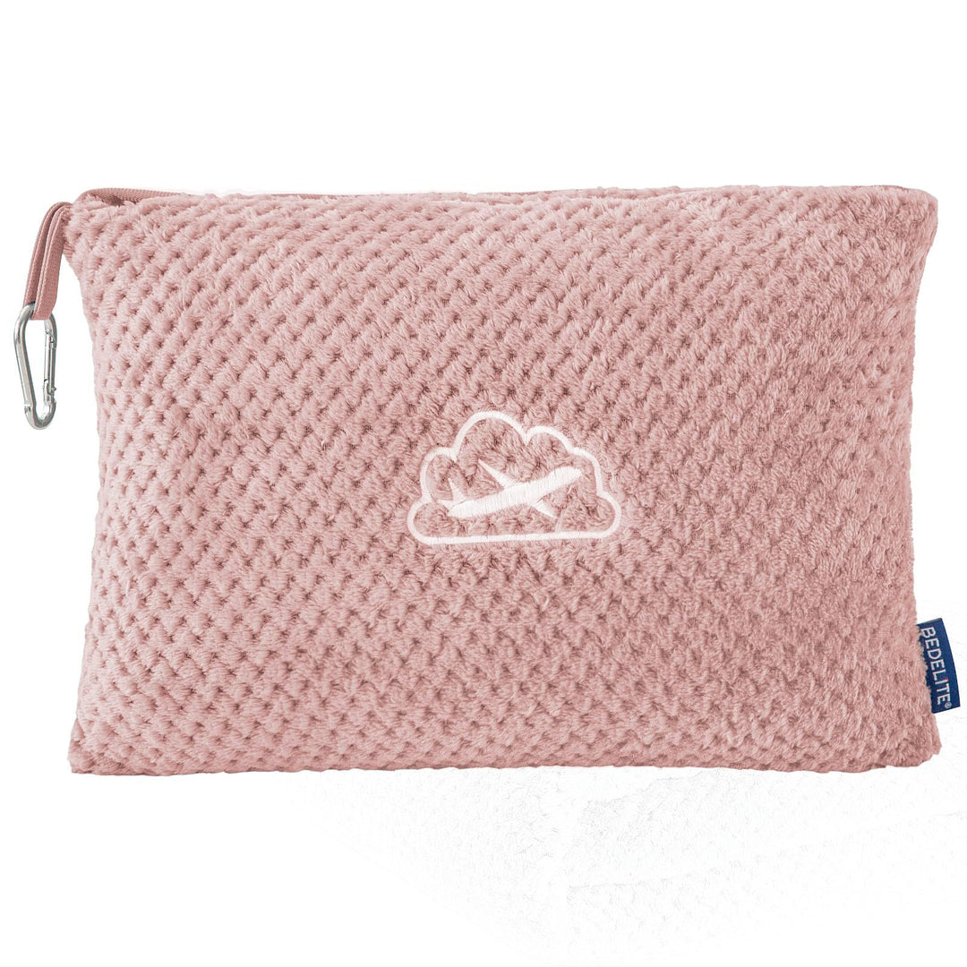 Pink 2-in-1 Premium Travel Blanket and Pillow Soft Fleece Airplane Throw 165cm x 100cm Foldable Cushion with Luggage Clip Ideal for Flights and Road Trips