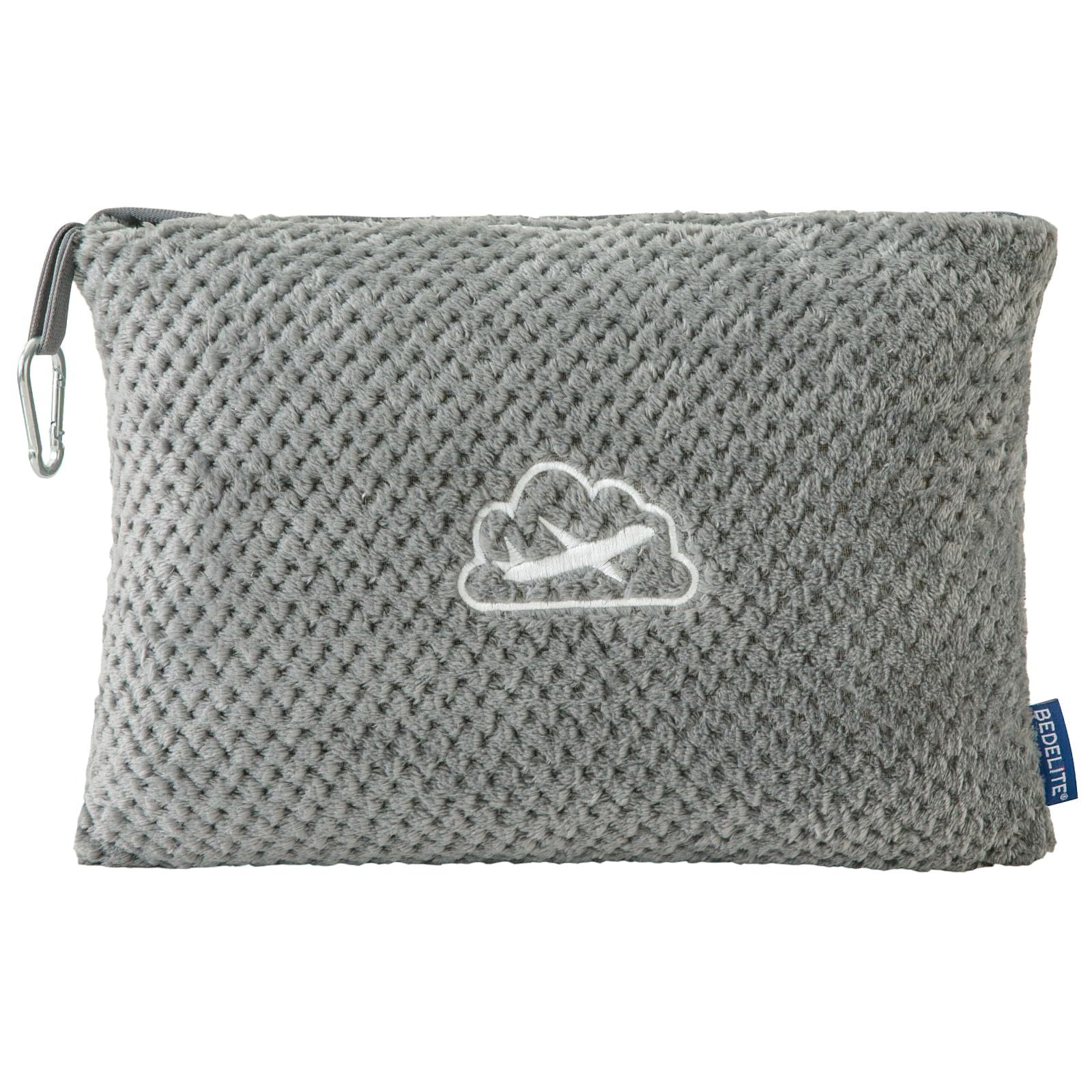 Grey 2-in-1 Premium Travel Blanket and Pillow Soft Fleece Airplane Throw 165cm x 100cm Foldable Cushion with Luggage Clip Ideal for Flights and Road Trips