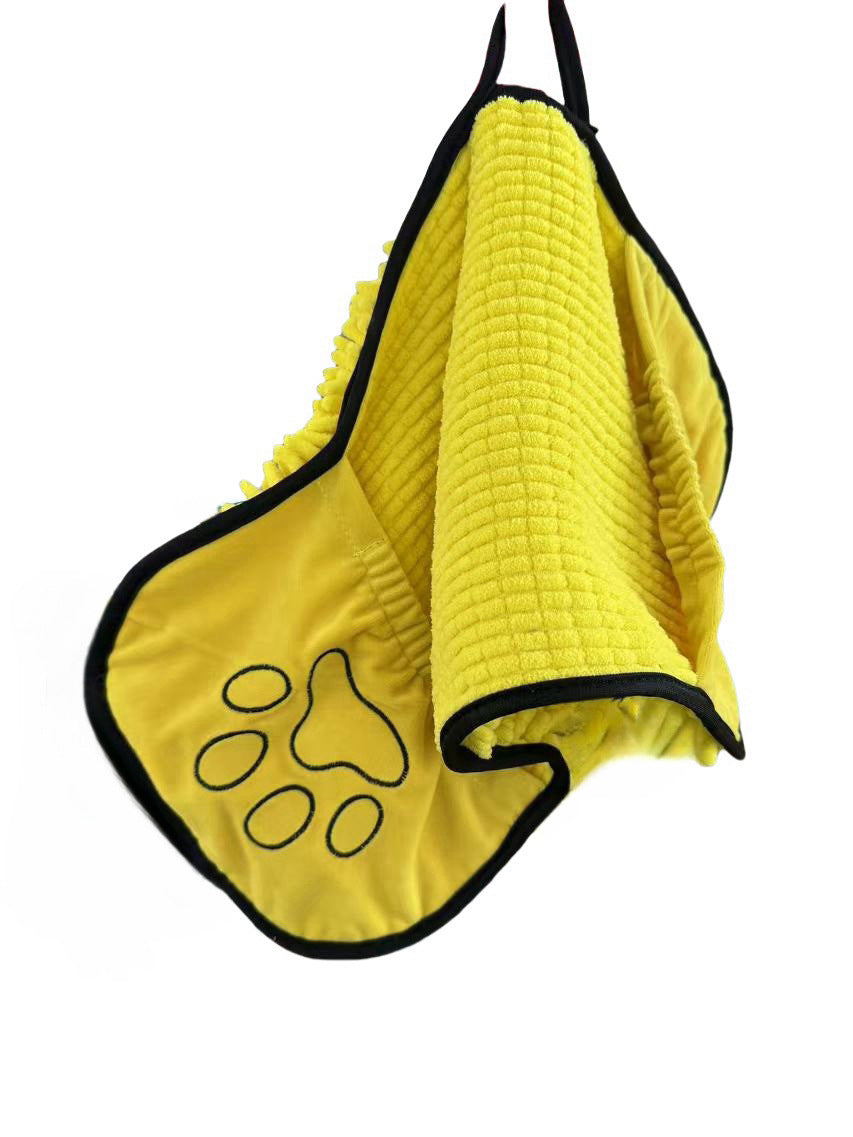 Yellow Super Absorbent Pet Drying Towel with Hand Pockets Soft Chenille Microfiber Dog Bath Towel Quick Dry for Cats and Dogs after Grooming or Beach