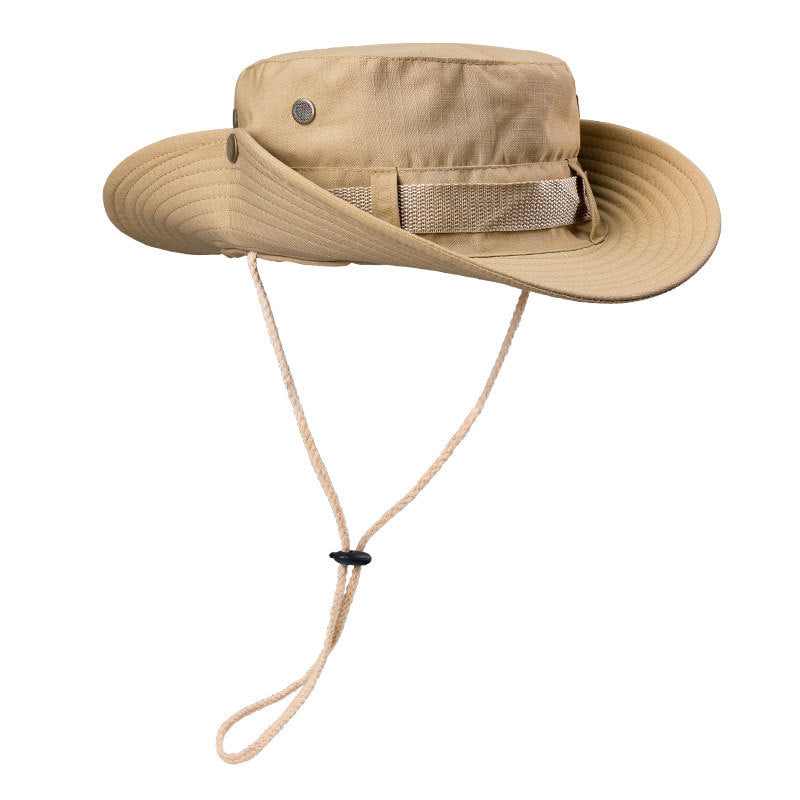 Khaki Foldable Wide Brim Sun Hat Unisex Bucket Safari Cap Adjustable 56-60cm for Fishing Hiking Camping and Outdoor Travel