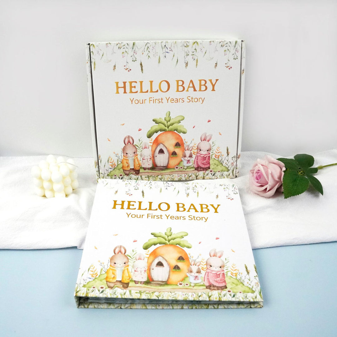 Bunny Printed Baby Memory Book with Gift Box Hardcover Milestone Journal Your First Years Story Cute Bunny Theme for Boys Girls Pregnancy to Toddler Keepsake