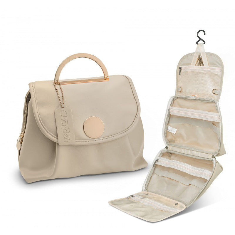 Beige Large Hanging Toiletry Bag Waterproof Travel Cosmetic Organiser with Sturdy Hook 4 Compartments Makeup Wash Case for Women and Men