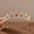 Golden-red Girls Princess Tiara Crown Crystal Rhinestone Headpiece 14cm Diameter for Birthday Party Dance Performance and Flower Girls Elegant Hair Accessory