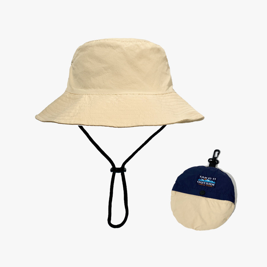 Khaki Foldable Waterproof Bucket Hat Packable Sun Cap Wide Brim with Adjustable Drawstring for Fishing Camping and Hiking
