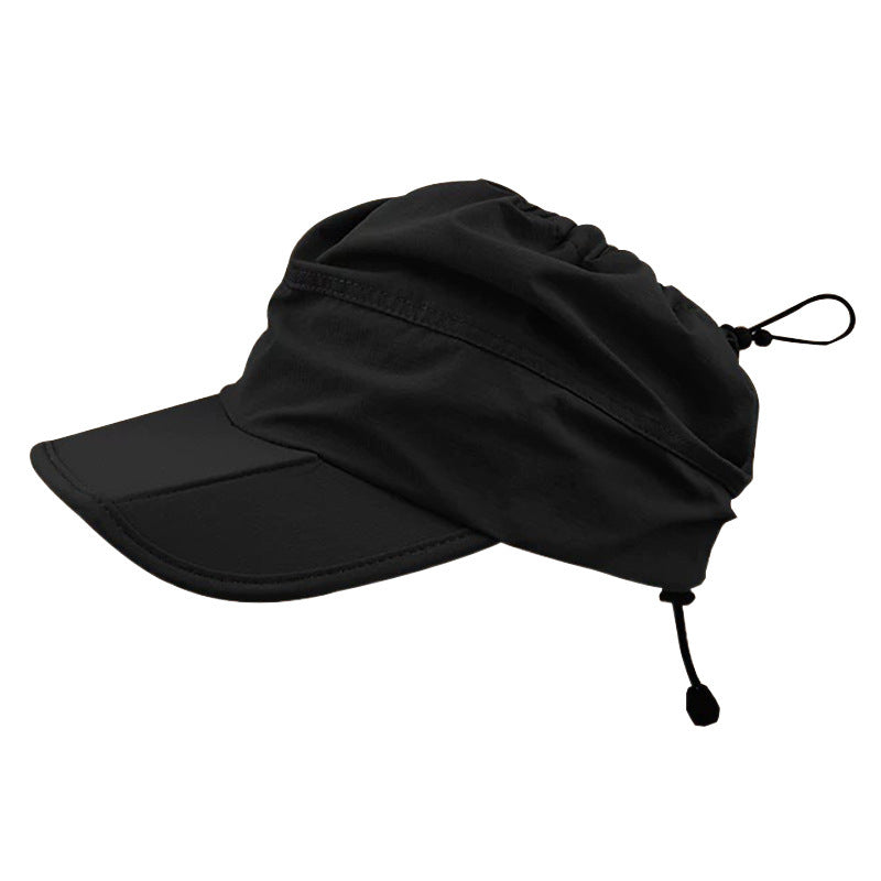 Black Women's Foldable Sun Visor Cap Quick Dry Packable Empty Top Hat Adjustable Drawstring for Running Hiking and Summer Travel