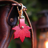 Red 3 Pack PU Leather Maple Leaf Keychain Set Vintage Style Autumn Leaf Keyring Bag Charm Pendant for Women Handbag and Car Keys