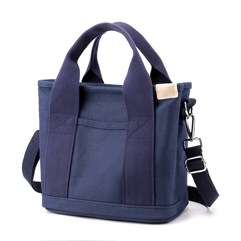 Navy Blue Small Canvas Tote Bag Crossbody Lunch Handbag with Adjustable Strap Fits 9.7 Inch Tablet for Women Daily Work and Travel