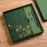Green A5 Premium Notebook Gift Set with Pen - PU Leather Journal with Gold Oriental Art - 200 Pages Business Diary & Corporate Gift Box (Lotus & Crane Design)