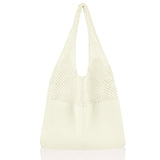 White Women's Large Mesh Beach Tote Bag Boho Crochet Shoulder Shopper Reusable Eco Grocery Net Bag for Summer Travel and Markets