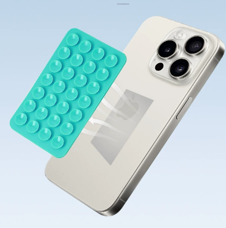 Lake Green 10 Pack Rectangular Silicone Suction Phone Mount Holder - 28 Cup Adhesive Sticky Pad for Hands-Free Selfies & Videos - Universal Grip for Mirrors & Glass